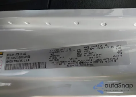 2023 Jeep Gladiator Sport S 4X4 z USA, uszkodzony, nr VIN 1C6HJTAG4PL532736